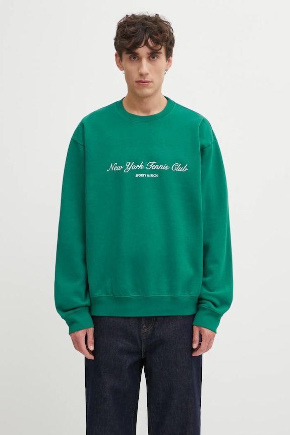 Хлопковая кофта Sporty & Rich Ny Tennis Club печать зелёный ST071621402GR03
