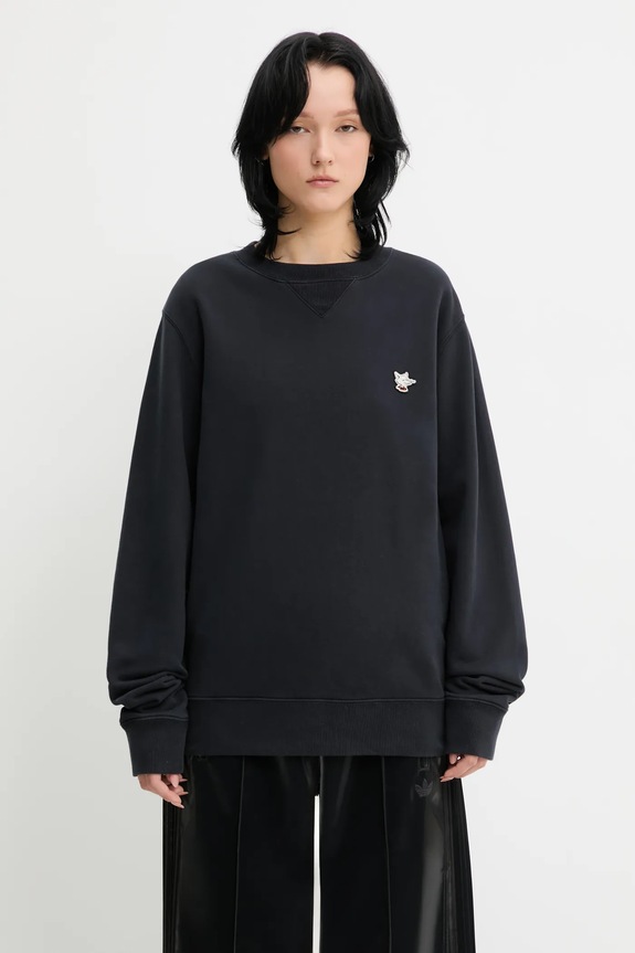 Café Kitsuné cotton sweatshirt Barista Fox Patch Regular OU00301KM0330 black SS25