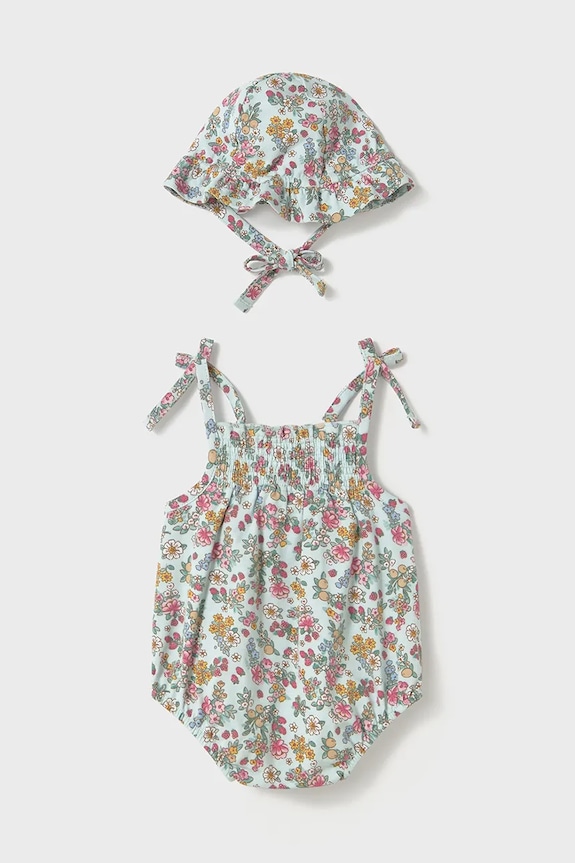 Mayoral Newborn rampers bawełniany niemowlęcy 1667.2M.Newborn.PPYH turkusowy SS25