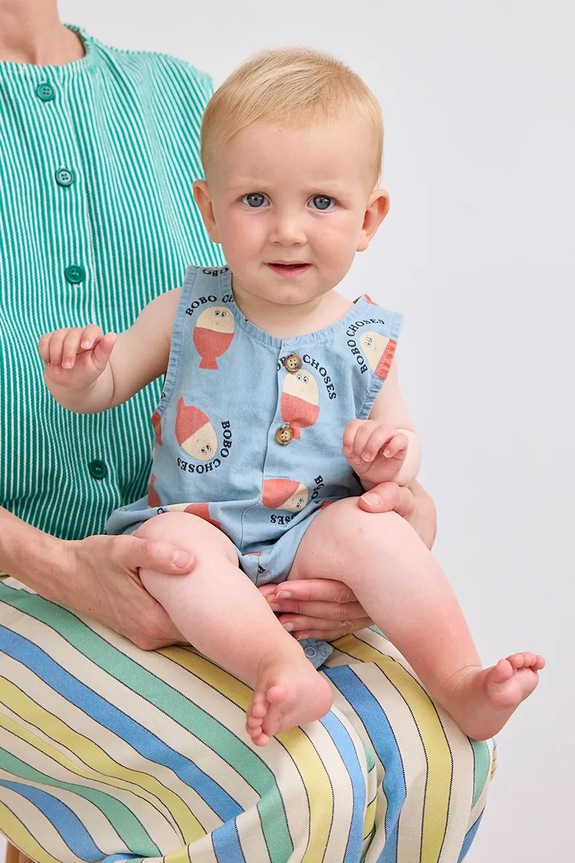 Otroški bombažni romper Bobo Choses Morning Egg 125AB077 turkizna