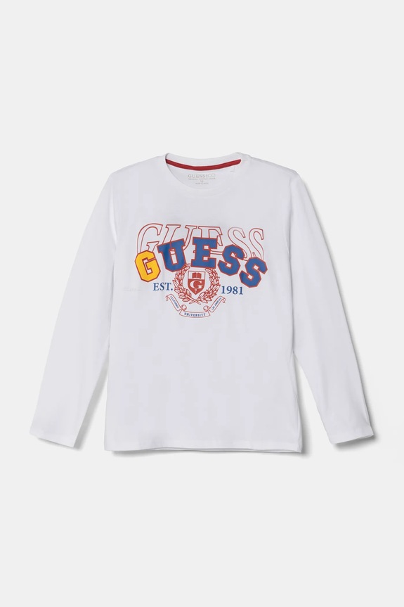 Guess longsleeve bawełniany dziecięcy nadruk biały L5RI03.K8HM4.PPYA