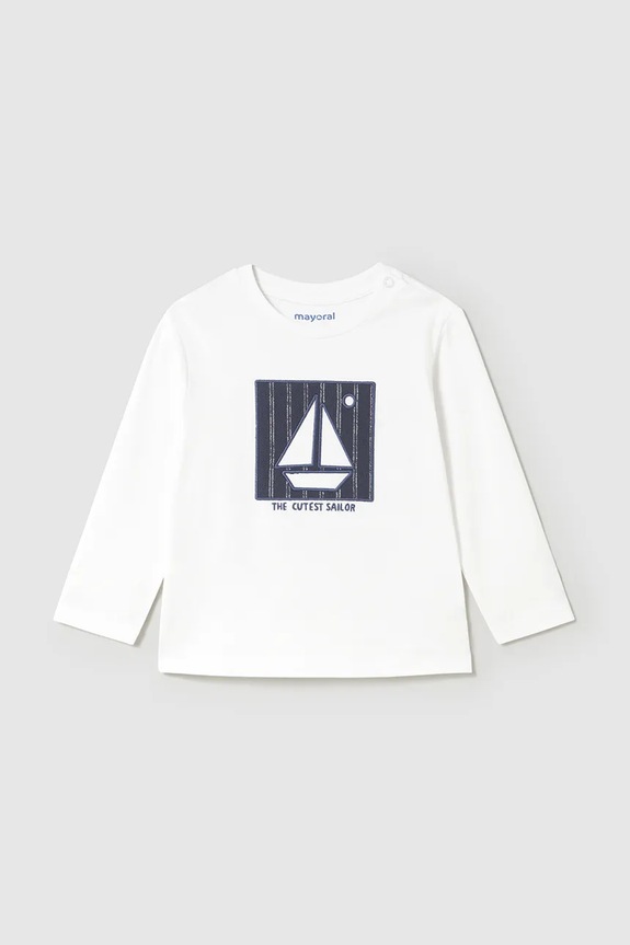 Mayoral longsleeve bawełniany niemowlęcy nadruk biały 1068.3F.Baby.PPYA