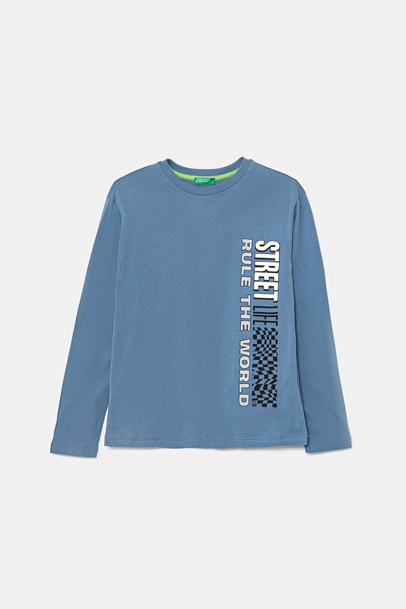 Dětské bavlněné tričko s dlouhým rukávem United Colors of Benetton kulatý modrá 35RYC10O9.G.Seasonal