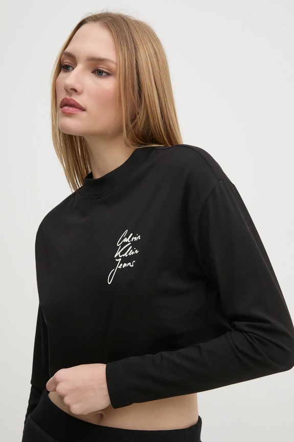 Calvin Klein Jeans longsleeve din bumbac negru J20J224991