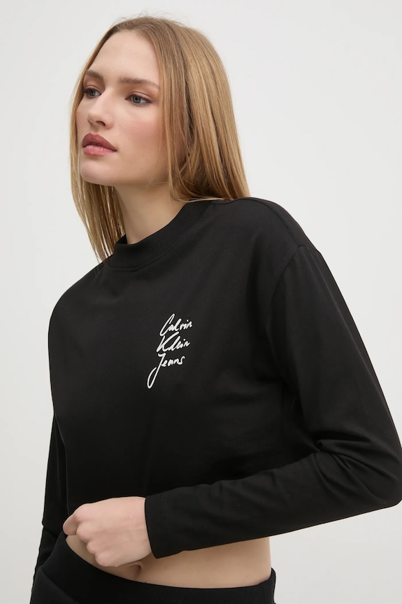 Calvin Klein Jeans longsleeve din bumbac negru J20J224991