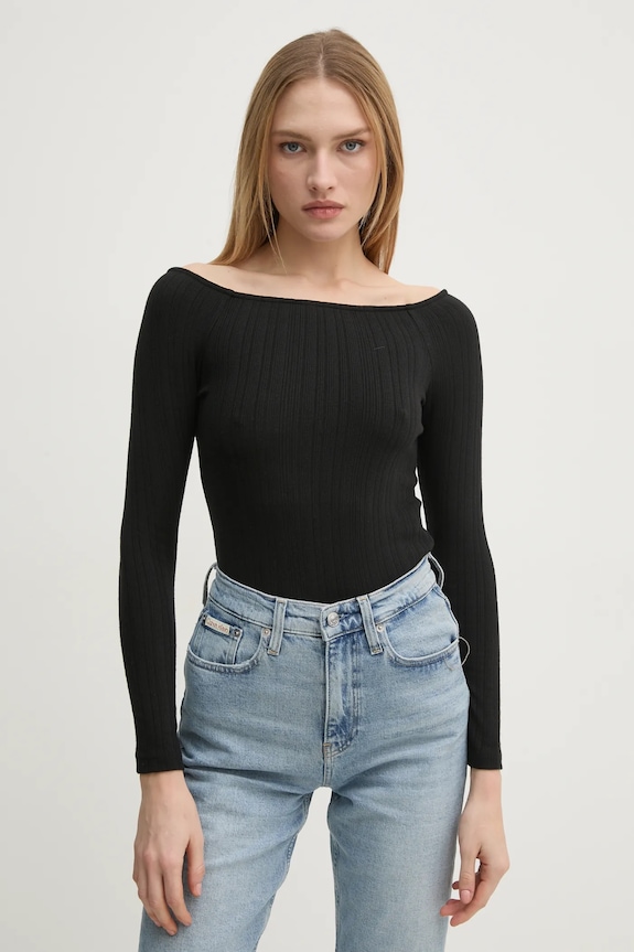 Tričko s dlouhým rukávem Calvin Klein Jeans černá J20J224992