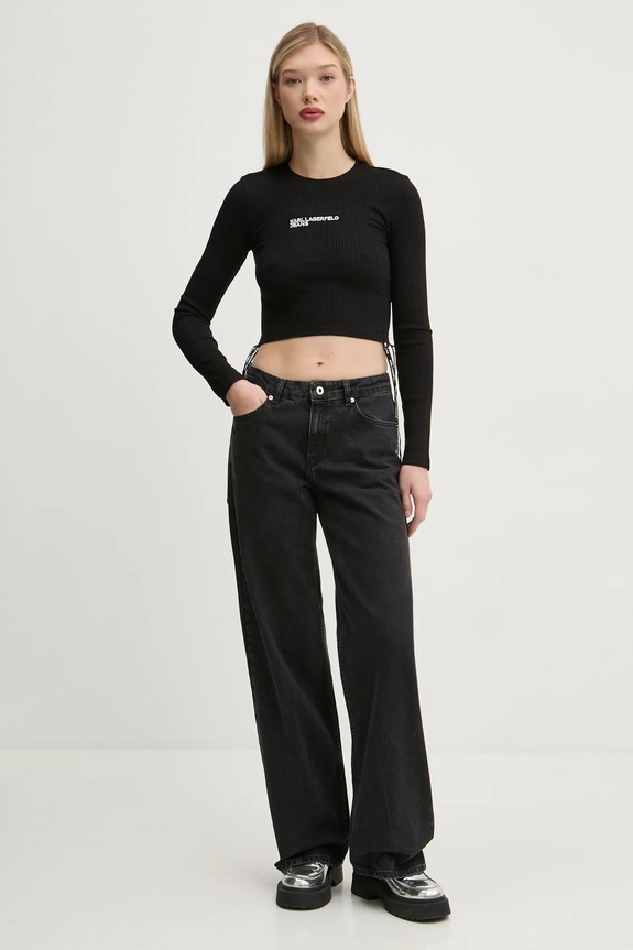 Tričko s dlhým rukávom Karl Lagerfeld Jeans A1W17037 čierna SS25