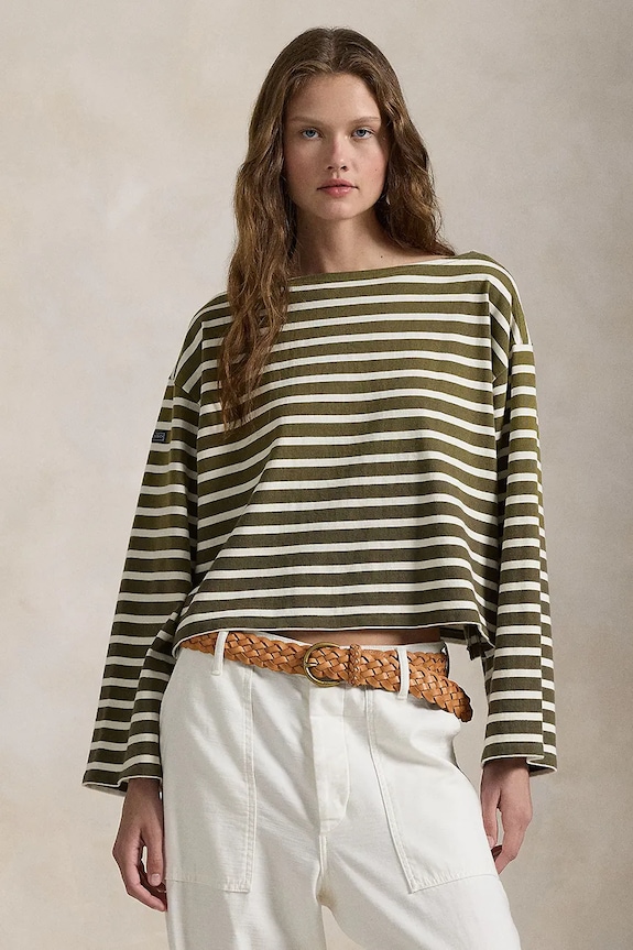 Polo Ralph Lauren top a maniche lunghe in cotone a strisce verde 211959103