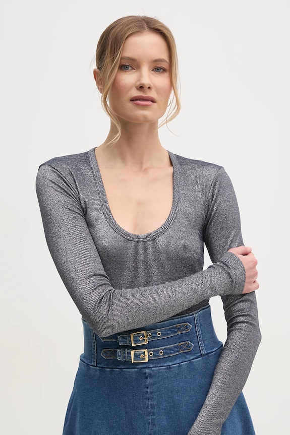 Majica dugih rukava Pinko slim srebrna 104650.A2CQ