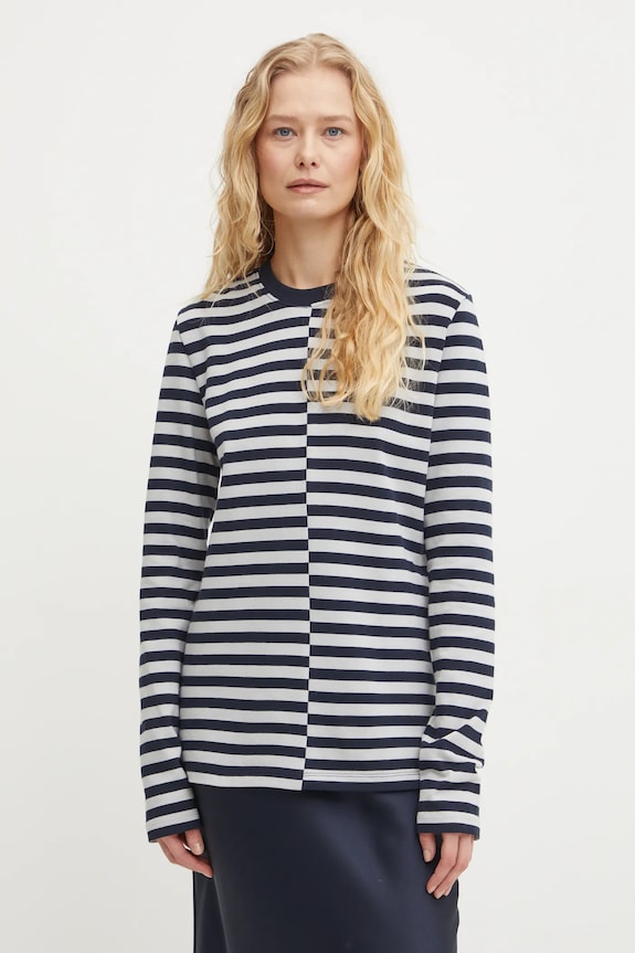 Samsoe Samsoe longsleeve din bumbac SAAVERY curele bleumarin F24400020