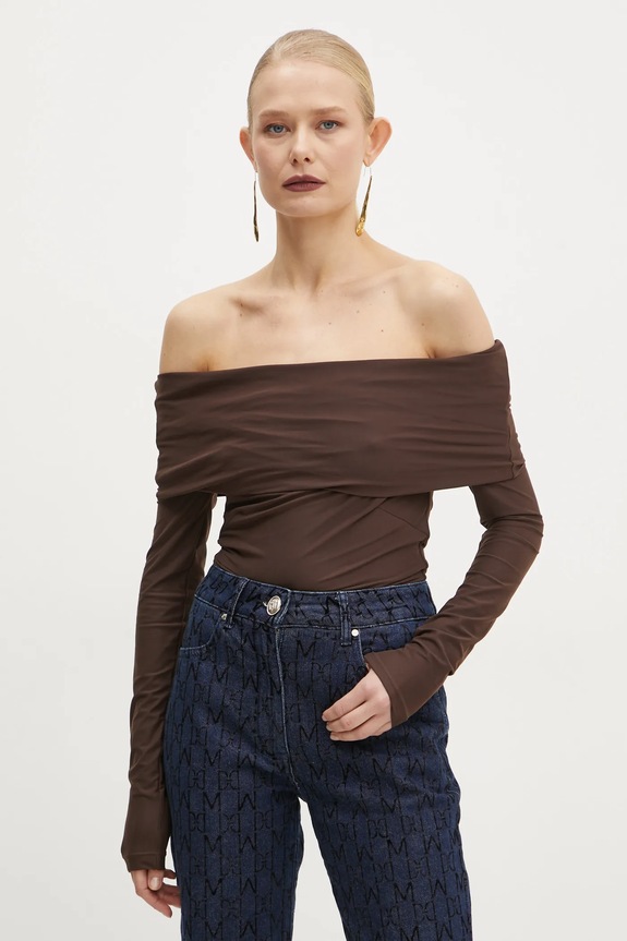 Μακρυμάνικο Guess ABBY slim καφέ W5RP07.KCDE0