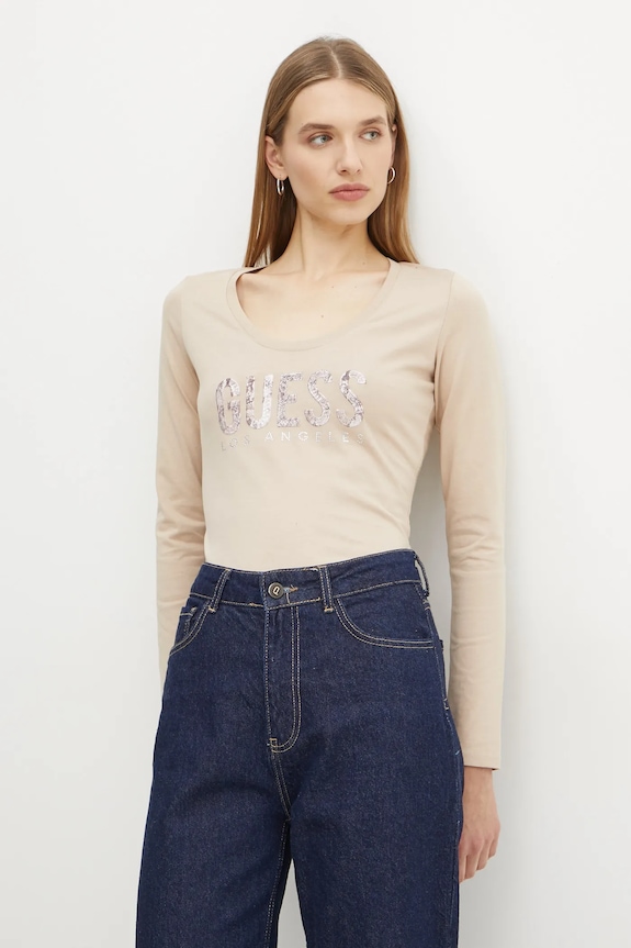 Μακρυμάνικο Guess απλικέ μπεζ W5RI66.I3Z14