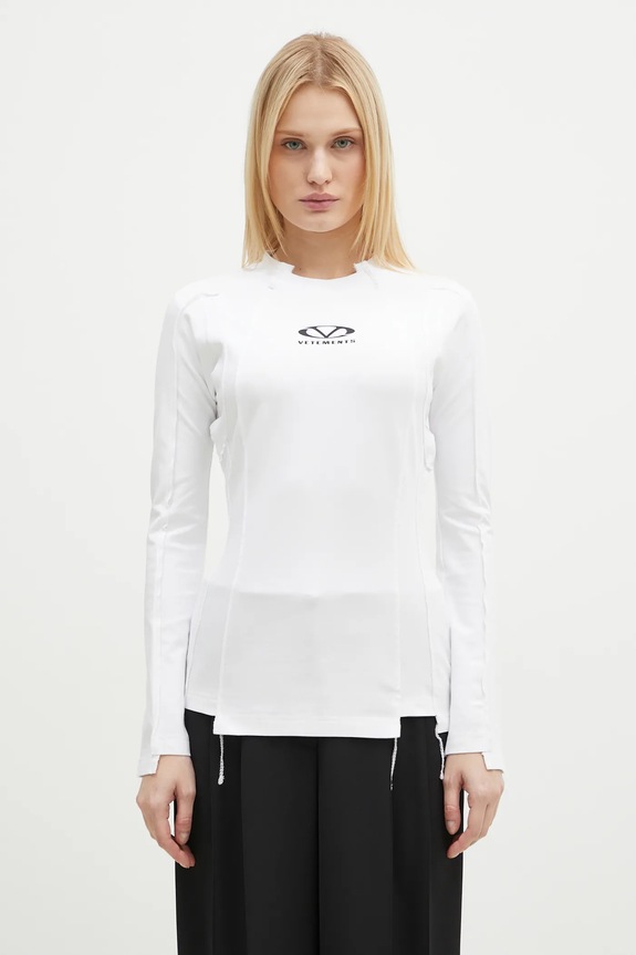 VETEMENTS camicia a maniche lunghe Oval Logo Cut-Up slim bianco UA66LS600W