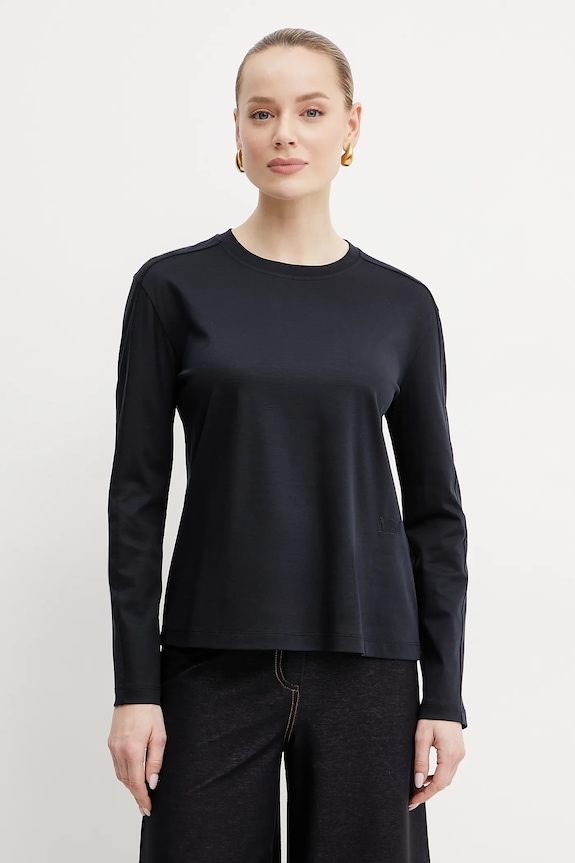 Tričko s dlhým rukávom MM by Max Mara jednofarebný tmavomodrá 2516941077600