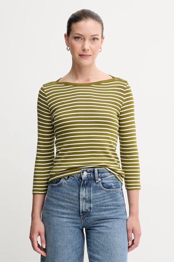 Βαμβακερή μπλούζα με μακριά μανίκια United Colors of Benetton πράσινο 30YSD109W