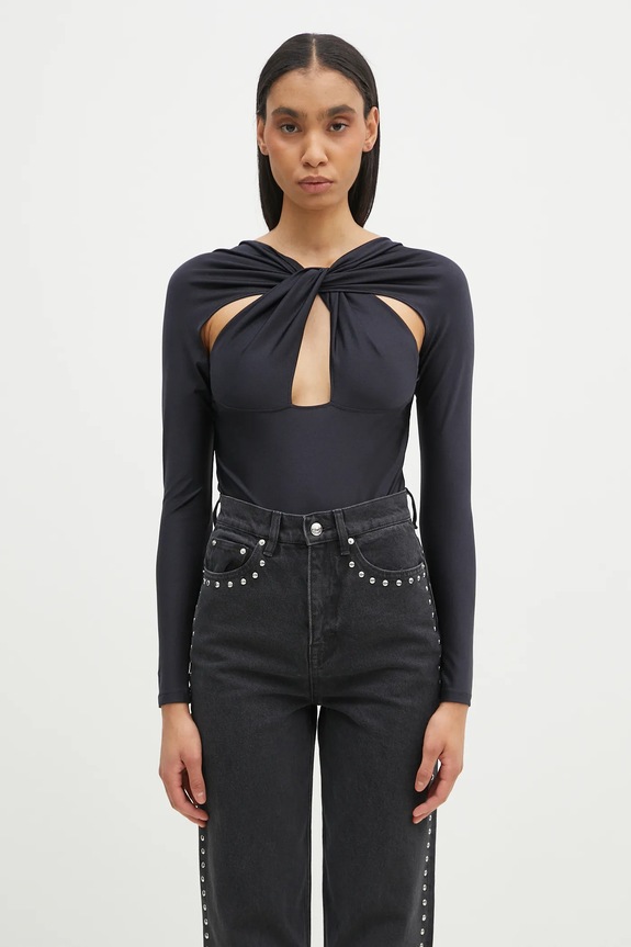 Body Coperni Twisted Cut-Out Jersey Bodysuit slim černá COPJS19545C