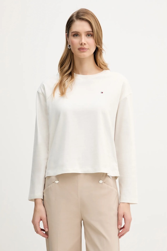 Pamučna majica dugih rukava Tommy Hilfiger Planet friendly bež UW0UW05948