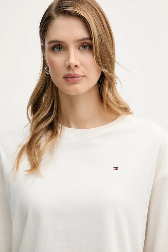 Pamučna majica dugih rukava Tommy Hilfiger bež UW0UW05948