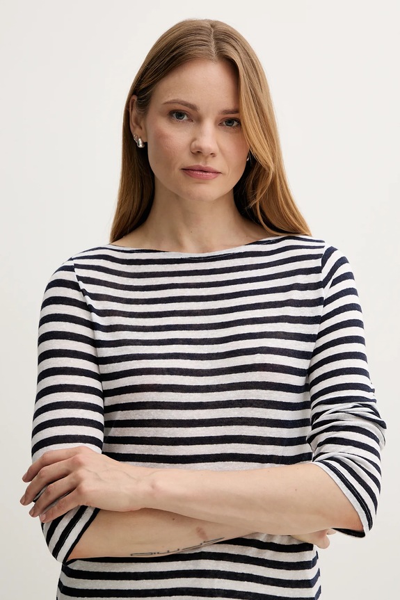United Colors of Benetton hosszú ujjú lenkeverékből sötétkék 38O0D109X