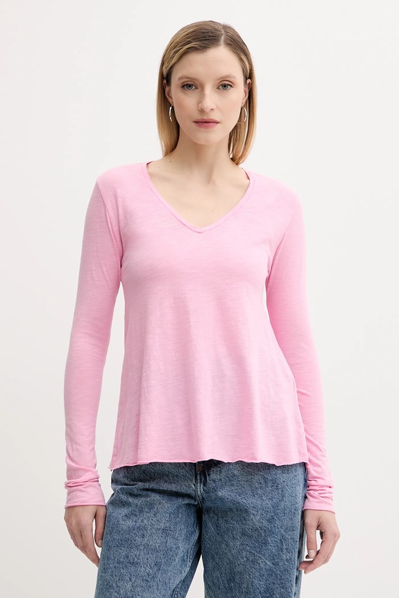 American Vintage longsleeve bawełna różowy JAC52VE25