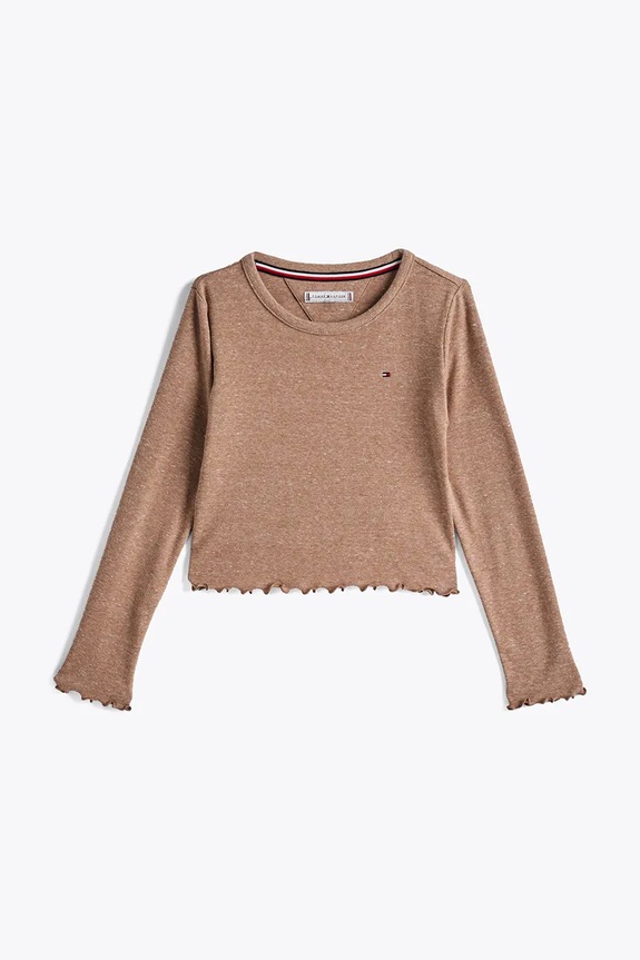 Tommy Hilfiger longsleeve dziecięcy KG0KG08299.128.176.PPYA brązowy SS25
