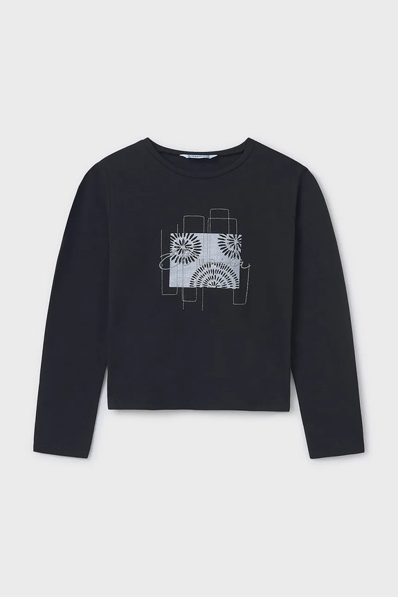 Mayoral longsleeve bawełniany dziecięcy aplikacja czarny 6031.8A.Junior.PPYA