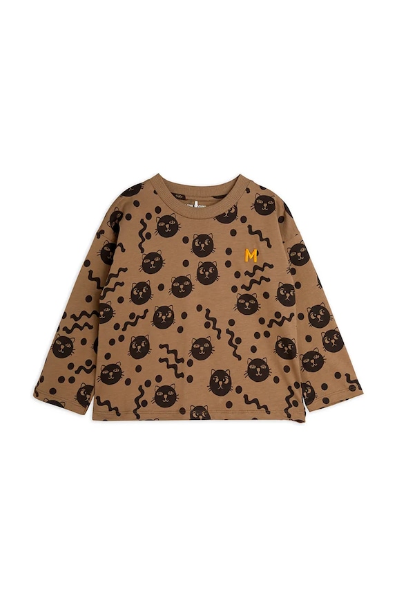 Mini Rodini longsleeve bawełniany dziecięcy Squiggly cats 2512011316 brązowy SS25