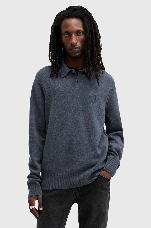AllSaints gyapjúkeverék pulóver STATTEN pamut kék M038KA