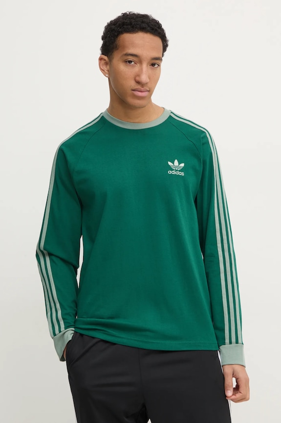 Tričko s dlouhým rukávem adidas Originals 3-Stripes kulatý zelená JD0540