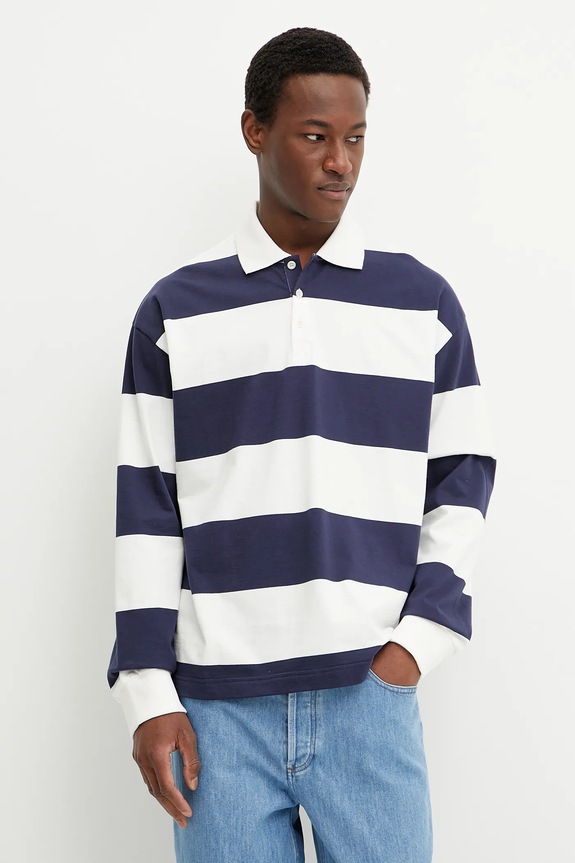 A.P.C. top a maniche lunghe in cotone polo riley colletto abbottonato blu navy COGFS.H26290