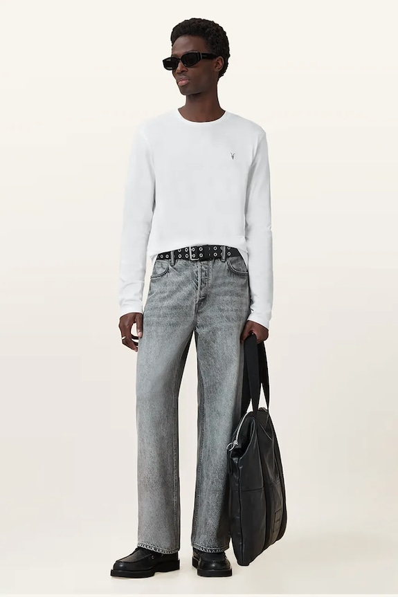 Βαμβακερή μπλούζα με μακριά μανίκια AllSaints BRACE M033JB λευκό