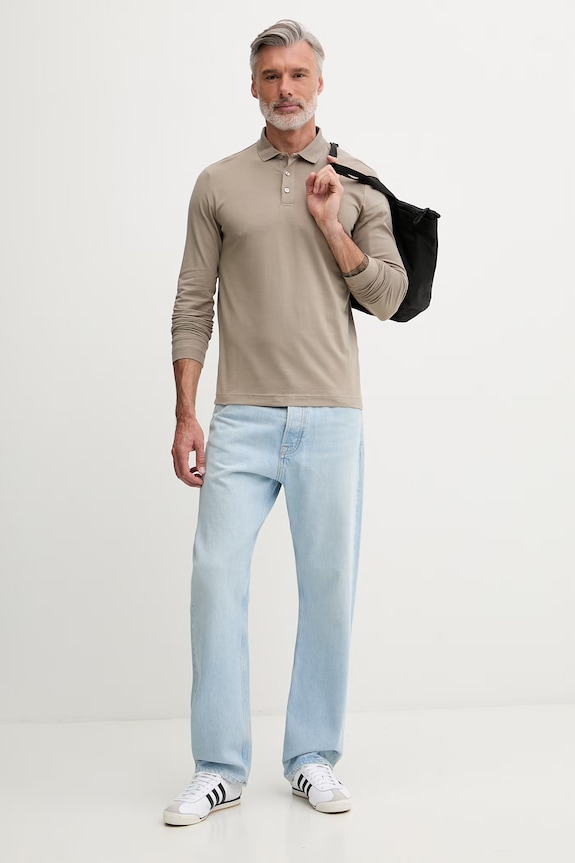 EA7 Emporio Armani tričko s dlhým rukávom pánske bavlnené s elastanom PJVQZ.8NPF15 béžová SS26