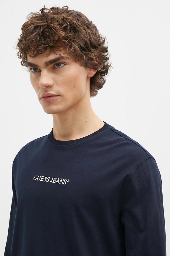 Bavlnené tričko s dlhým rukávom Guess Jeans tmavomodrá M5RI84.K8HM0