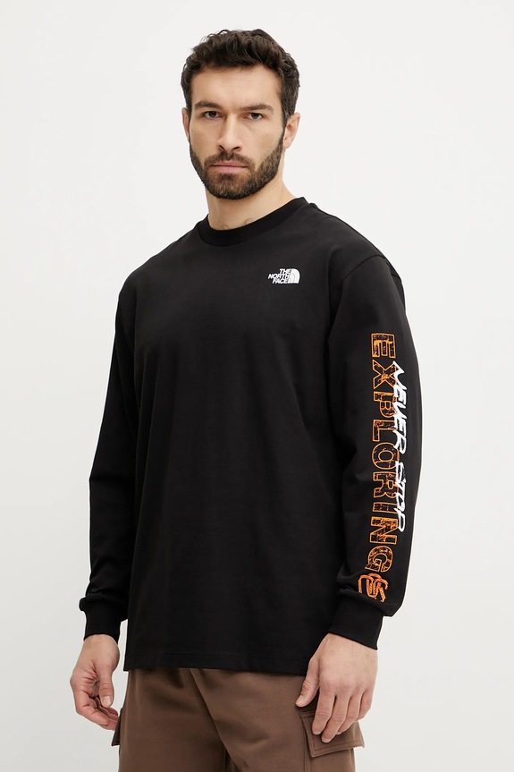 Bombažna majica z dolgimi rokavi The North Face TNF X NSE Potisk črna NF0A8C3ZJK31