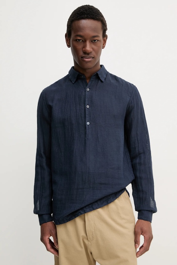 Льняний лонгслів BARENA VENEZIA Camicia Pavan S regular темно-синій CAU5071.3144