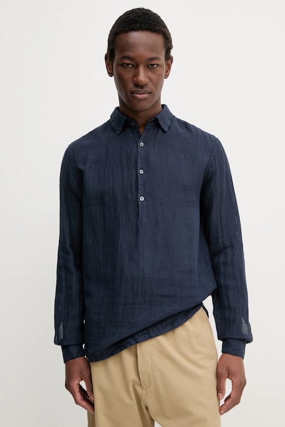Льняний лонгслів BARENA VENEZIA Camicia Pavan S regular темно-синій CAU5071.3144