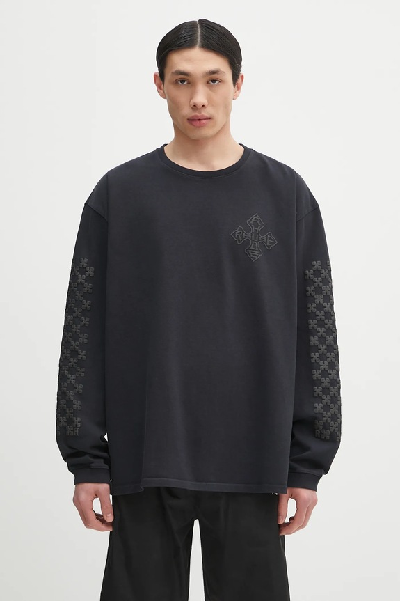 RHUDE cotton longsleeve top Cross Logo cotton black RHPS25TT12012