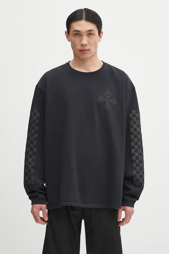 RHUDE cotton longsleeve top Cross Logo cotton black RHPS25TT12012