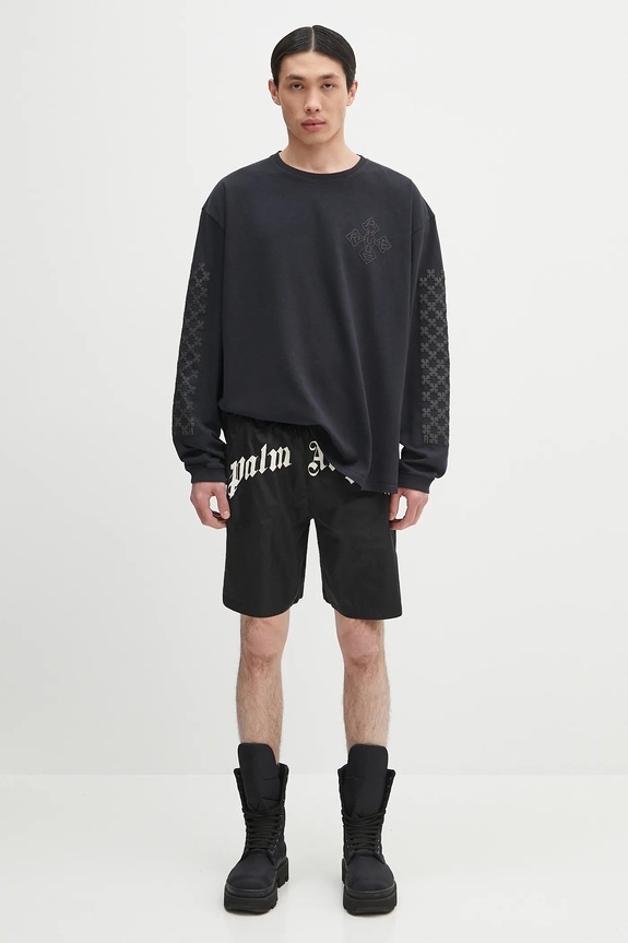 RHUDE cotton longsleeve top Cross Logo RHPS25TT12012 black