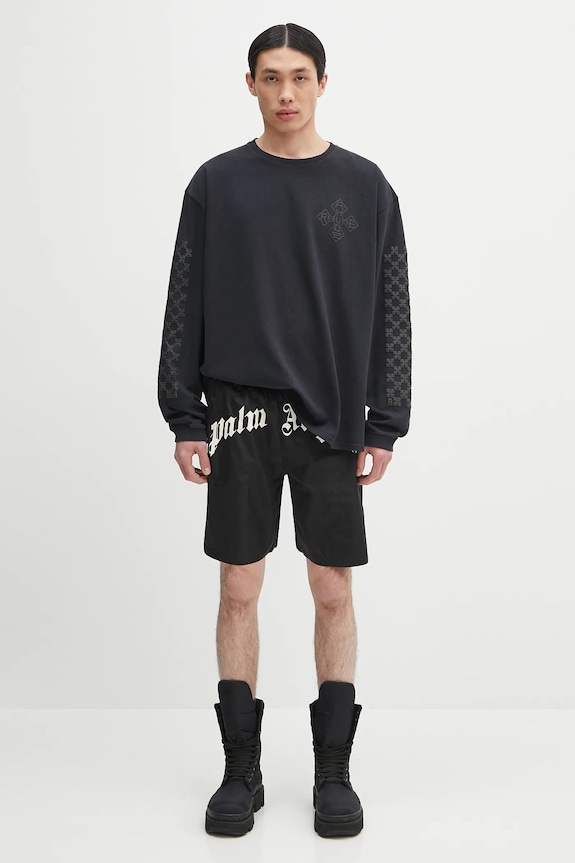 RHUDE cotton longsleeve top Cross Logo RHPS25TT12012 black