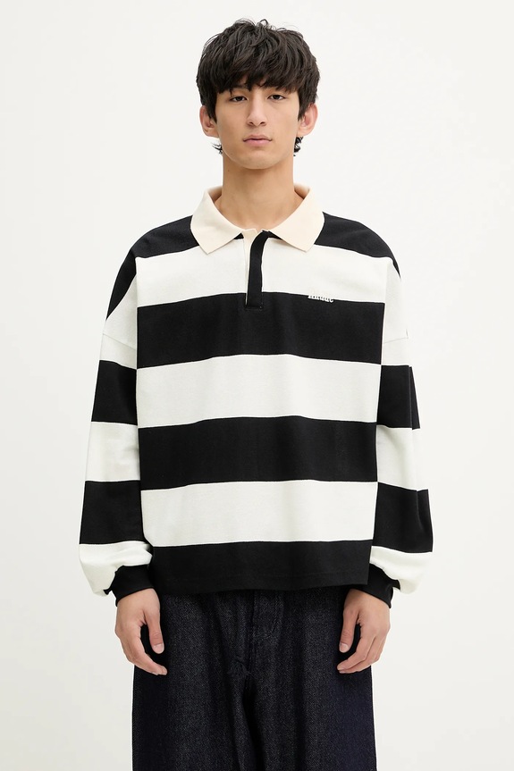 RHUDE longsleeve din bumbac Striped Pique cu modele bej RHSS25PO03012