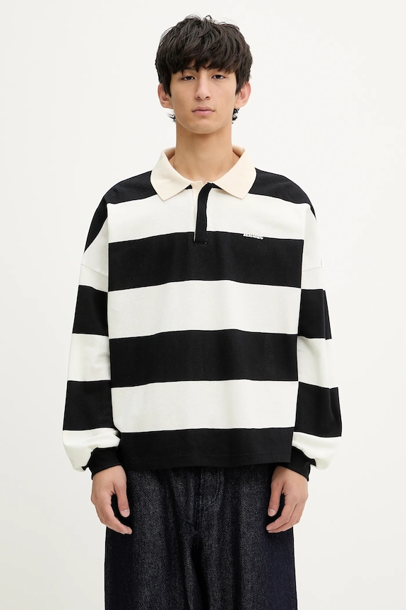 RHUDE longsleeve din bumbac Striped Pique cu modele bej RHSS25PO03012