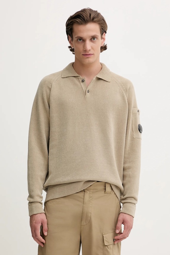 C.P. Company maglione in cotone colletto abbottonato verde 18CMKN070A005687G