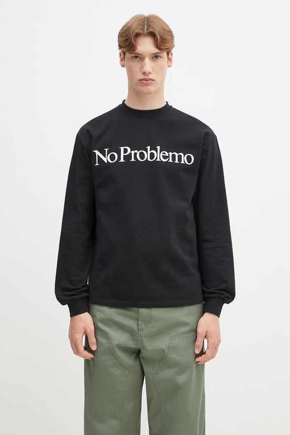 Bavlněné tričko s dlouhým rukávem No Problemo No Problemo LS Tee regular černá NP6002203