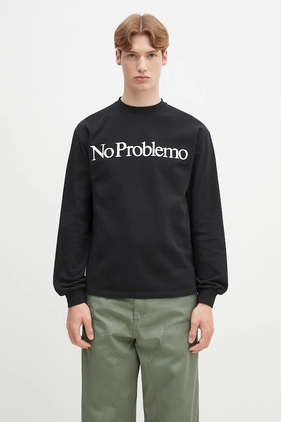 Bavlněné tričko s dlouhým rukávem No Problemo No Problemo LS Tee regular černá NP6002203