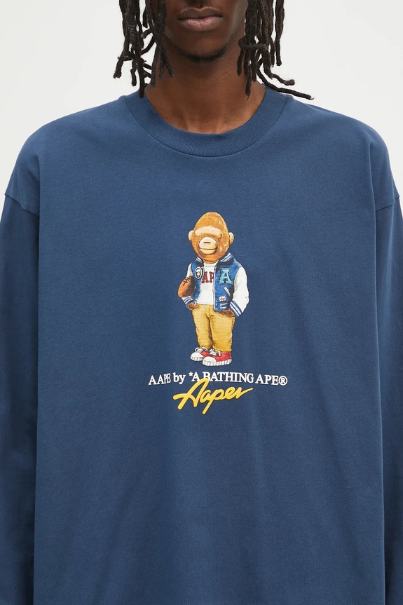Bavlněné tričko s dlouhým rukávem AAPE Theme Aaper Long námořnická modř AAPLTM1610XXO