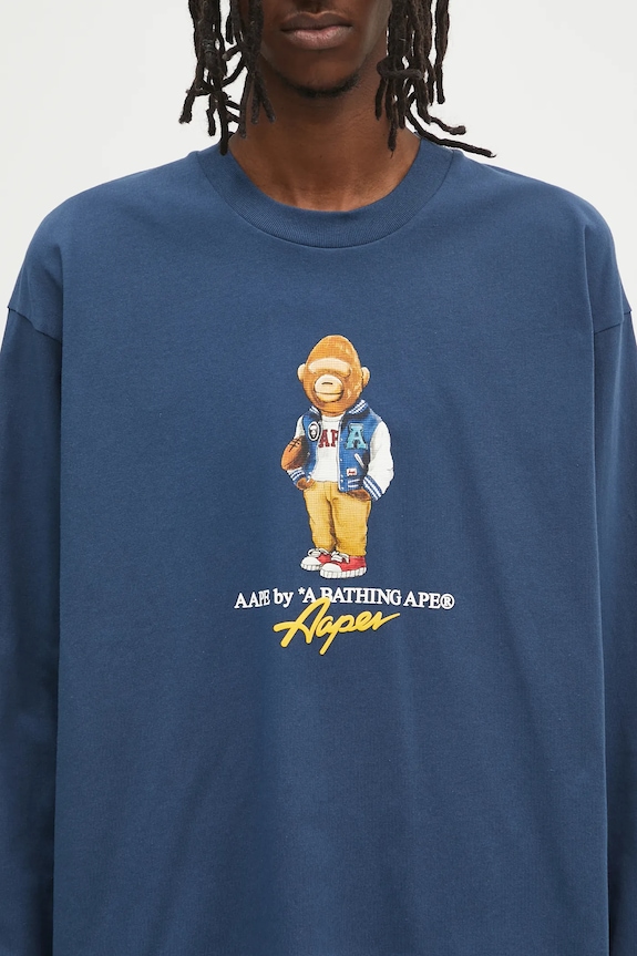 Bavlněné tričko s dlouhým rukávem AAPE Theme Aaper Long námořnická modř AAPLTM1610XXO
