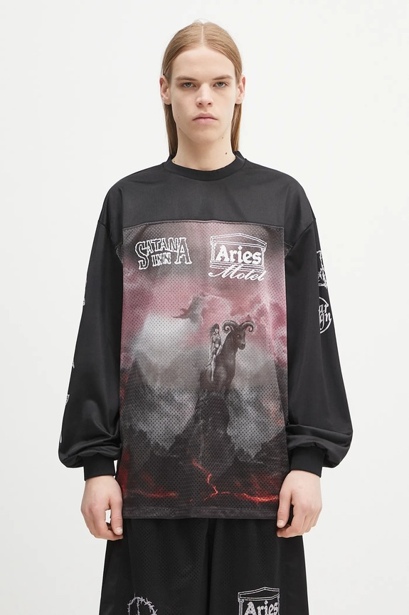 Aries longsleeve Ramscape Airtex LS Tee cu modele negru AR4005003