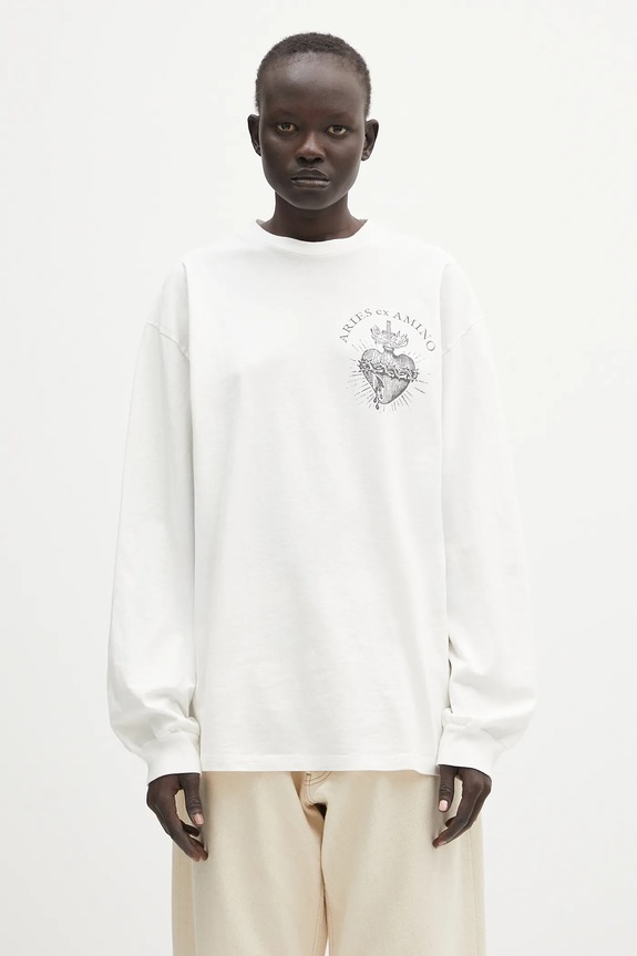Bavlněné tričko s dlouhým rukávem Aries Faded Aries Ex Amino LS Tee AR6002403 bílá SS25