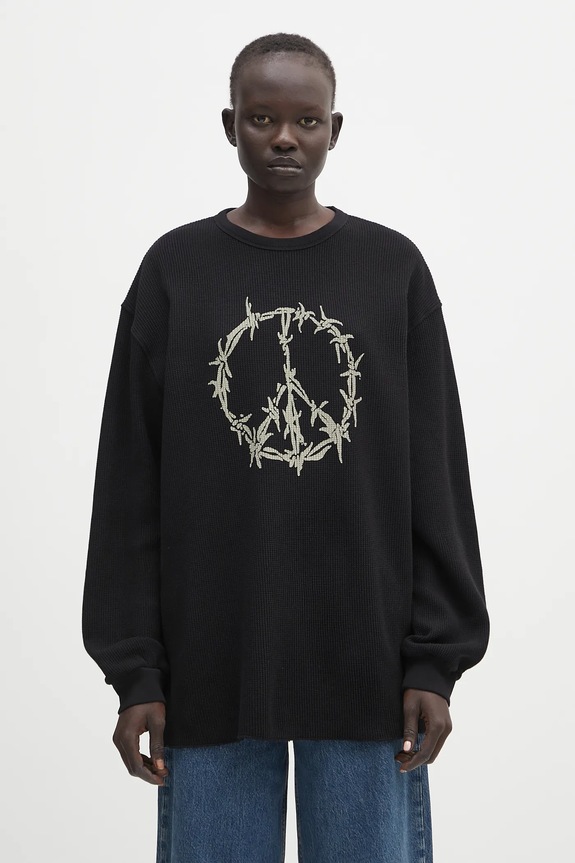 Aries hanorac de bumbac Peace Press Gothic Waffle LS Tee AR6003903 negru SS25